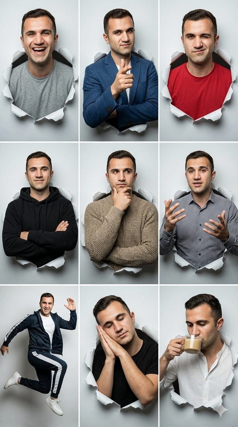 3x3 Studio Portrait Collage AI Prompt — Portrait AI prompt for Gemini