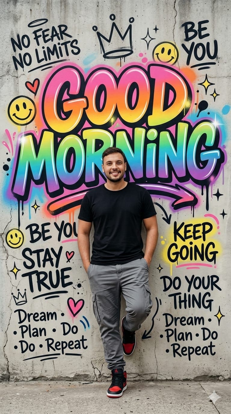 Good Morning Graffiti Street Art Poster AI Prompt — cinematic AI prompt for Gemini