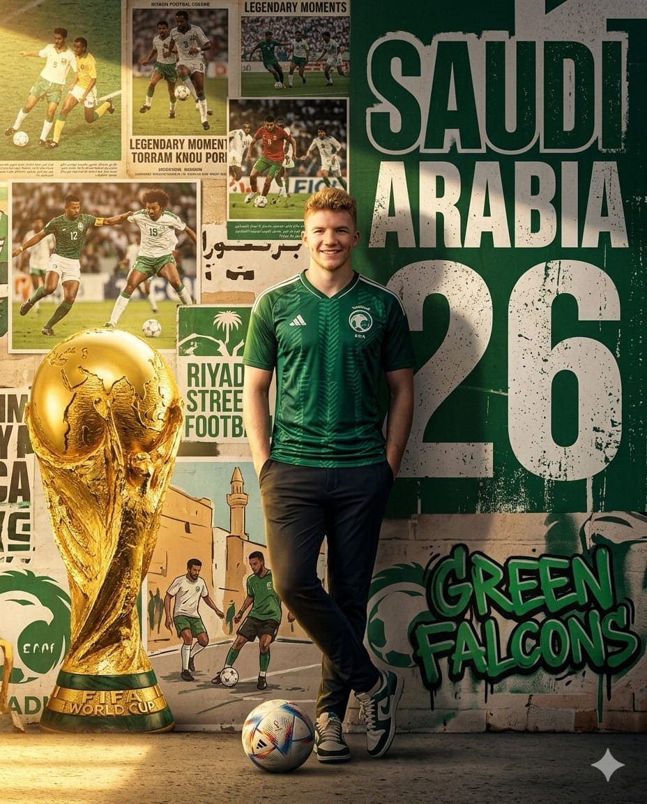 Saudi Arabia National Team World Cup 2026 Hyper-Realistic Sports Poster AI Prompt — FIFA World Cup AI prompt for Gemini