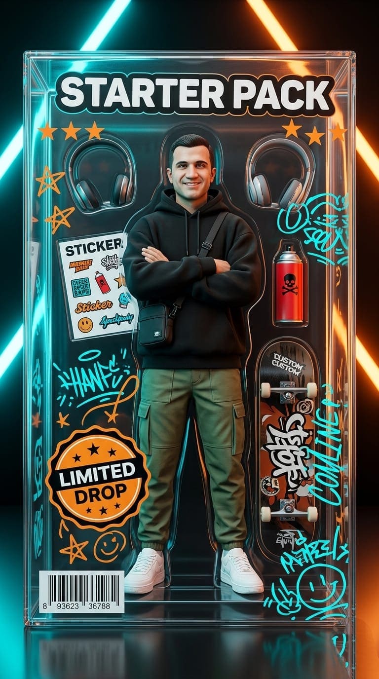 Streetwear Starter Pack Action Figure AI Prompt — Portrait AI prompt for Gemini